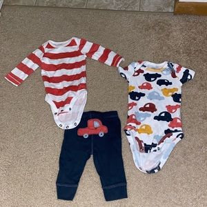 3 piece baby boy car print outfit